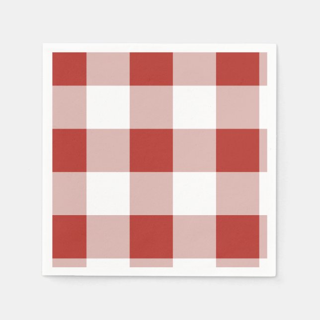 Red Gingham Paper Napkin | Red Plaid Party Supply (Front)