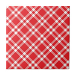 Red Gingham Pattern Ceramic Tile