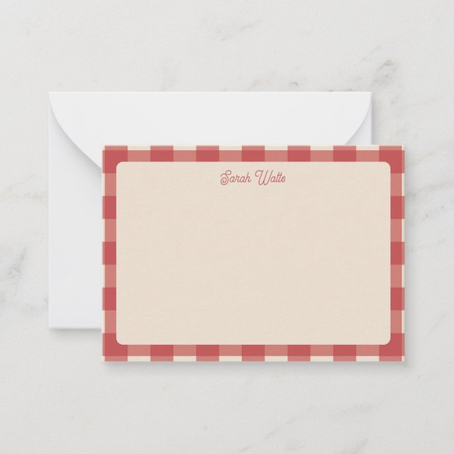 Red Gingham Pattern Note Card (Front)