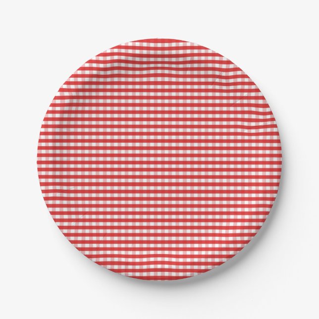 Red Gingham Pattern Paper Plate (Front)