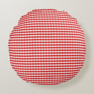 Red Gingham Pattern Round Cushion