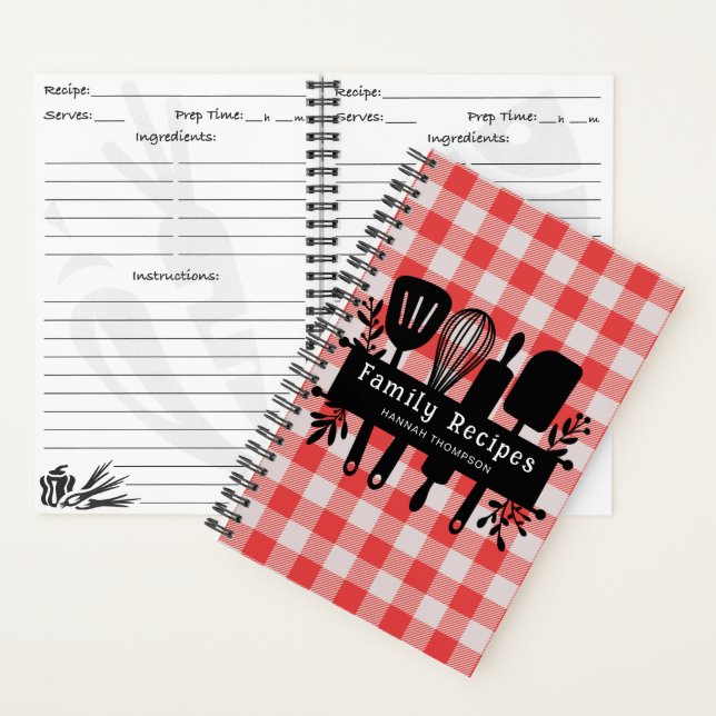 Red Gingham Personalised Cookbook Family Recipes Notebook (Inside)