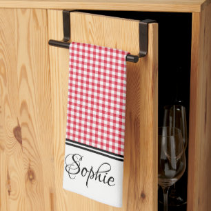 Red Gingham Personalised  Tea Towel