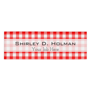 Red gingham picnic tablecloth print name tag