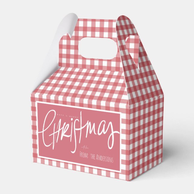Red Gingham Plaid Christmas Favour Box (Front Side)
