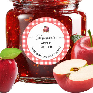 Red gingham plaid Homemade apple jam label