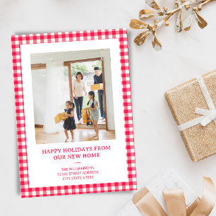 Red Gingham Plaid New Home Moving Christmas Photo Holiday Card