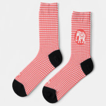 Red Gingham Plaid with White Elephant