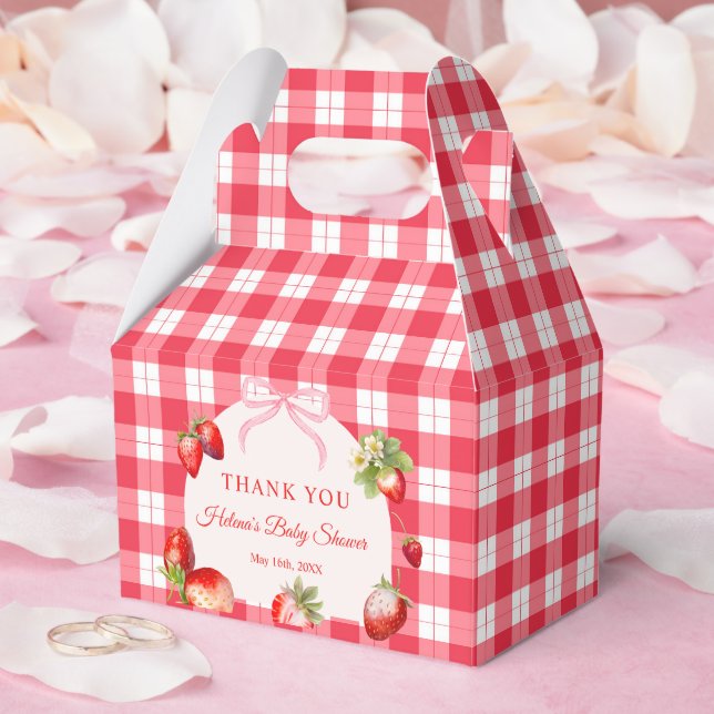 Red Gingham Strawberries Baby Shower Thank you Favour Box (Wedding)