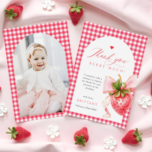 Red Gingham Strawberry Birthday Thank You Card