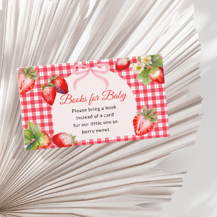 Red Gingham Strawberry Books for Baby Shower Enclosure Card
