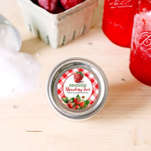 Red Gingham Strawberry Jam Jar Label