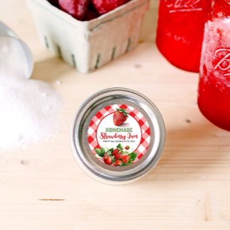 Red Gingham Strawberry Jam Jar Label