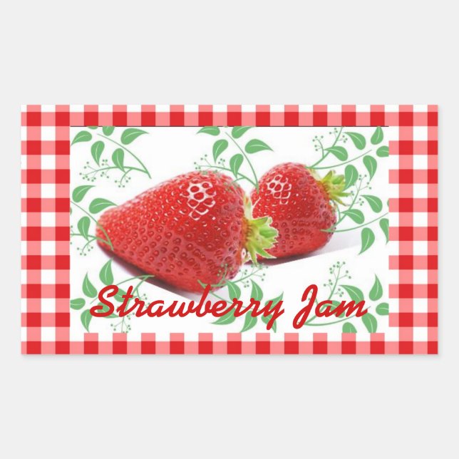 Red gingham Strawberry jam label (Front)