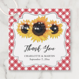 Red Gingham Sunflower Wedding Thank You Favour Tags