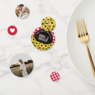 Red Gingham & Sunflowers Baby-Q Shower Confetti