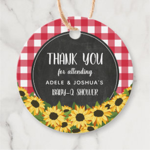 Red Gingham & Sunflowers Baby-Q Shower Thank You Favour Tags