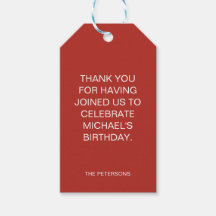 Red Gingham Thank You Birthday Party Gift Tags
