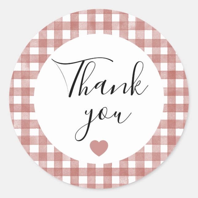 Red Gingham Thank You Favour Sticker (Front)