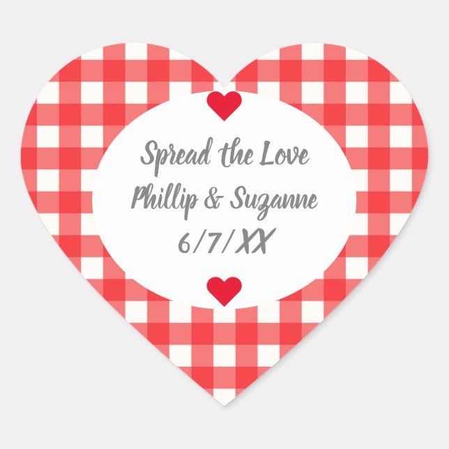 Red Gingham Wedding Favour Jelly Jar Sticker Label (Front)