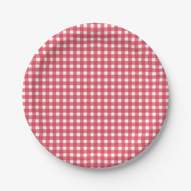 Red Gingham Western Party Paper Plate (Front)