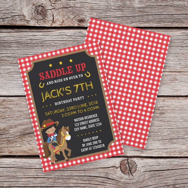 Red Gingham Wild West Dark Cowboy Birthday (Creator Uploaded)