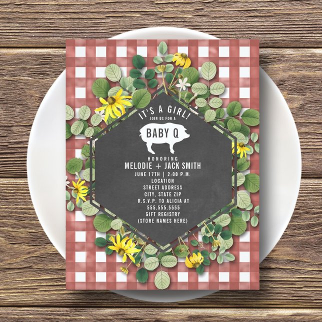 Red Gingham Wildflower Baby Q Baby Shower Invitation (Creator Uploaded)