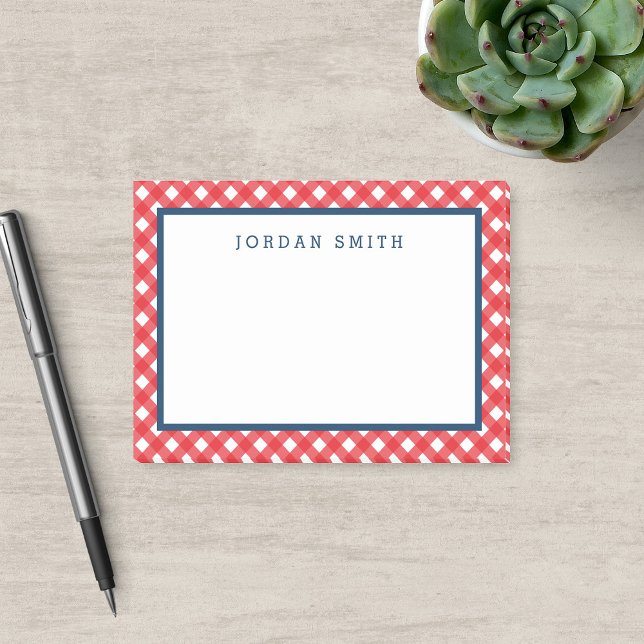 Red Gingham with Blue Border Post-it Notes (Creator Uploaded)