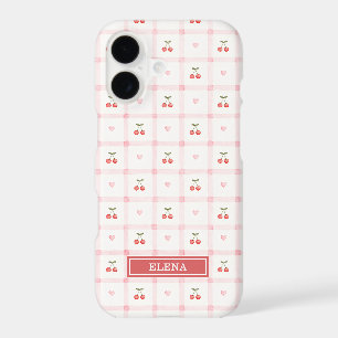 Red Gingham with Cherries and Bows Monogrammed