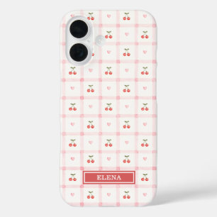 Red Gingham with Cherries and Bows Monogrammed iPhone 16 Case