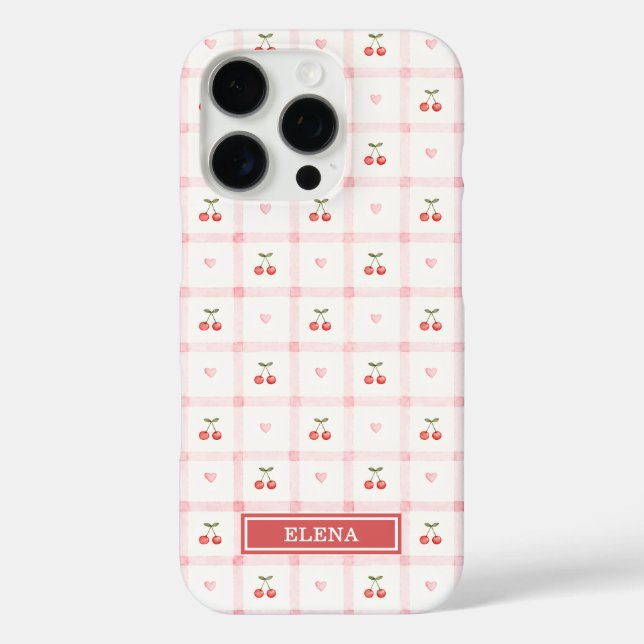 Red Gingham with Cherries and Bows Monogrammed Case-Mate iPhone Case (Back)