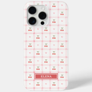 Red Gingham with Cherries and Bows Monogrammed iPhone 15 Pro Max Case