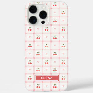 Red Gingham with Cherries and Bows Monogrammed iPhone 16 Pro Max Case