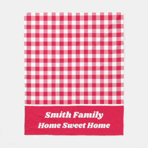 Red Gingham with Red Name Border Fleece Blanket