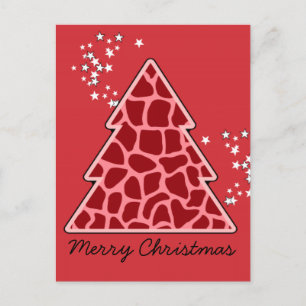 Red giraffe Christmas Tree Holiday Postcard