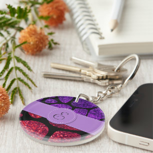 Red Giraffe, Purple Giraffe, Glitter, Monogram Key Ring