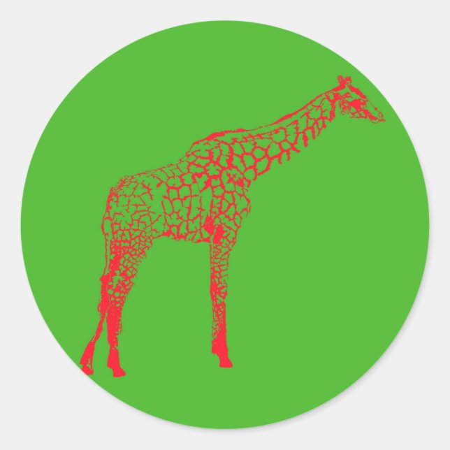 Red Giraffe Stencil Classic Round Sticker (Front)