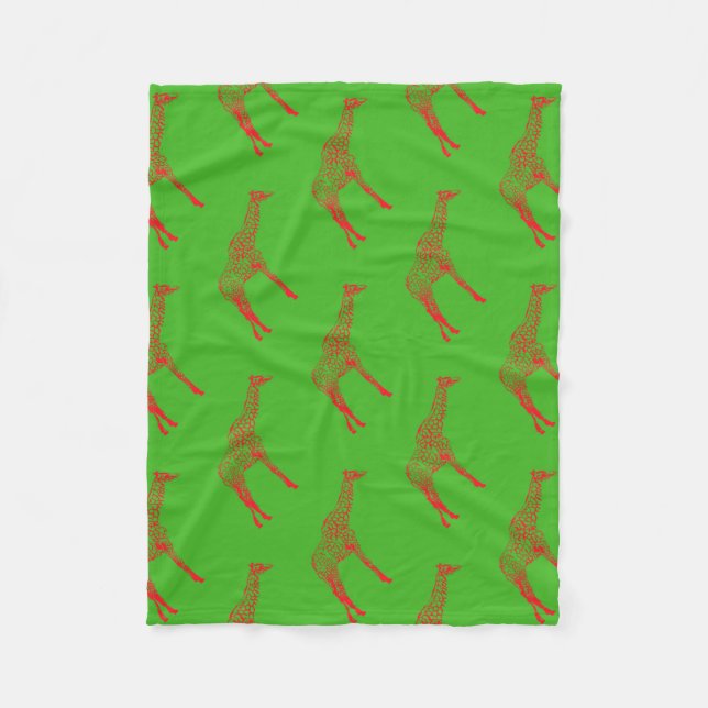 Red Giraffe Stencil Fleece Blanket (Front)