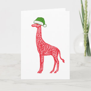 Red Giraffe with Green Santa Hat Card