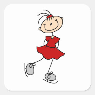Red Girl Ice Skater T-shirts and Gifts Square Sticker