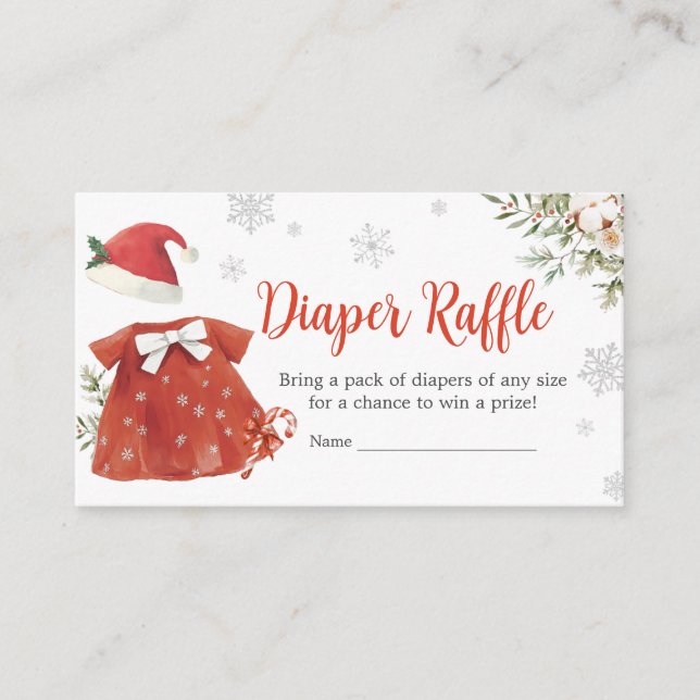 Red Girl Santa Christmas Baby Shower Diaper Raffle Enclosure Card (Front)