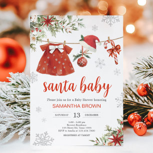 Red Girl Santa Christmas Baby Shower  Invitation