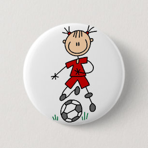 Red Girl Soccer Player Button