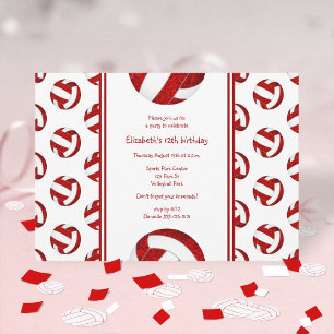 red girls' volleyball birthday party invitation