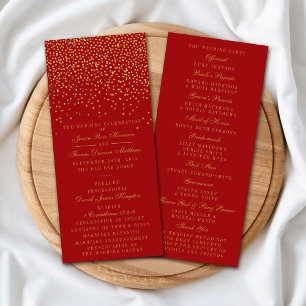 Red & Glam Gold Confetti Wedding Program
