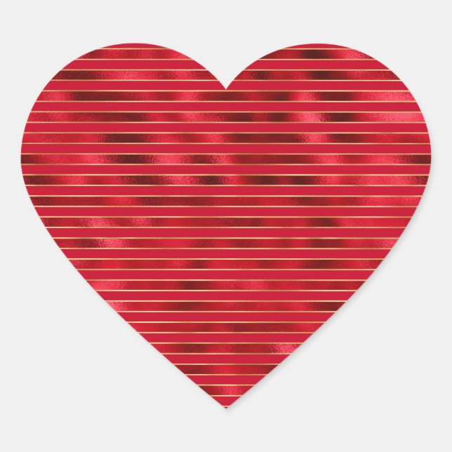 Red Glam Gold Stripes Heart Sticker (Front)