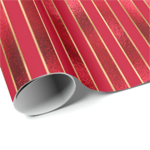Red Glam Gold Stripes Wrapping Paper