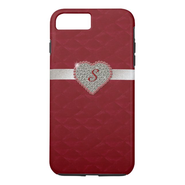 Red Glam Heart Monogram iPhone 7 Plus case (Back)