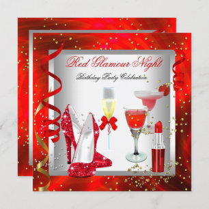 Red Glamour Night Cocktails Champagne Party Invitation