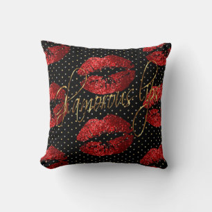 Red Glamourous Glitter Lips Cushion